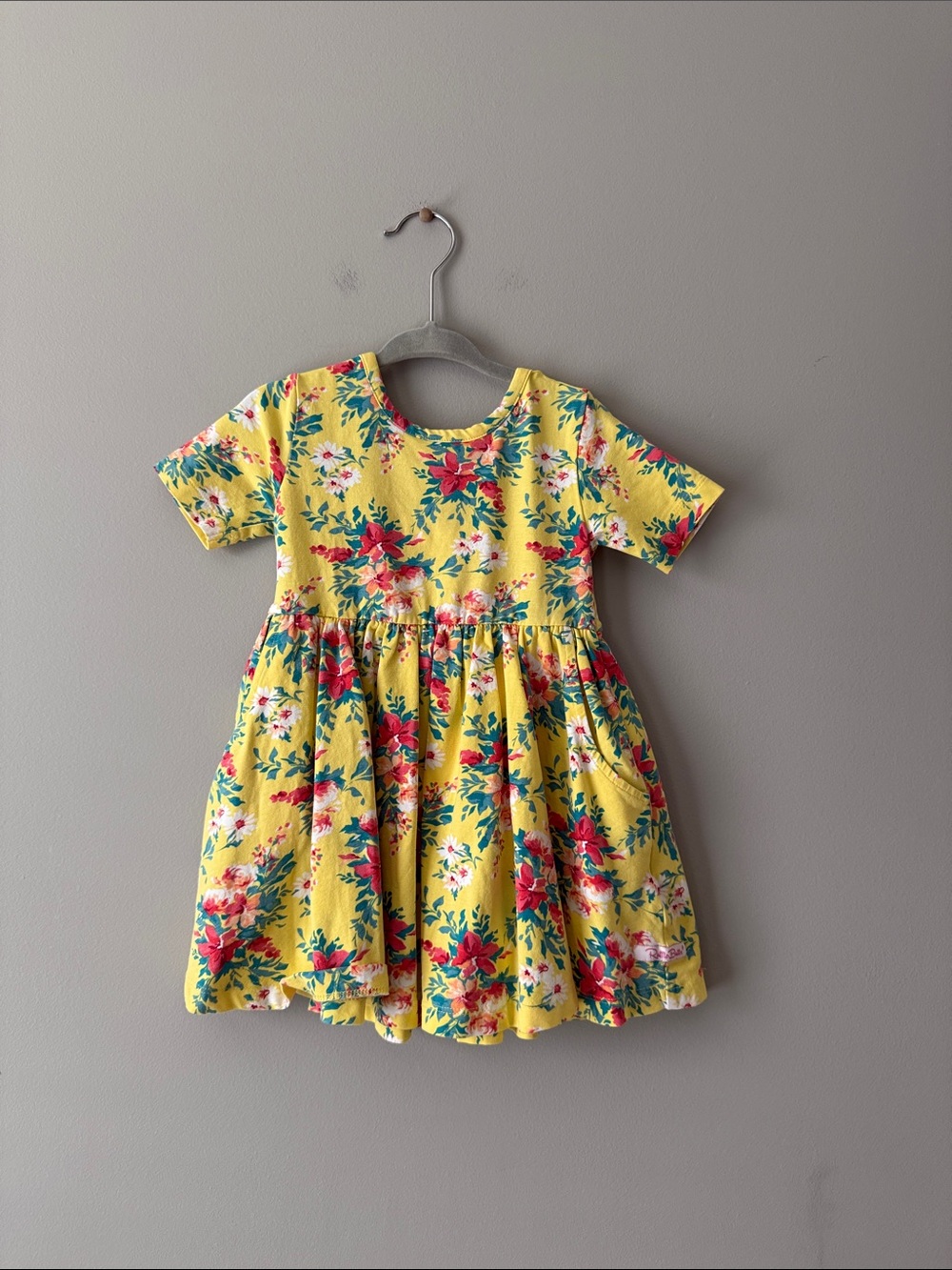 Ruffle Butts Yellow Floral Dress with Pink & Green Accents